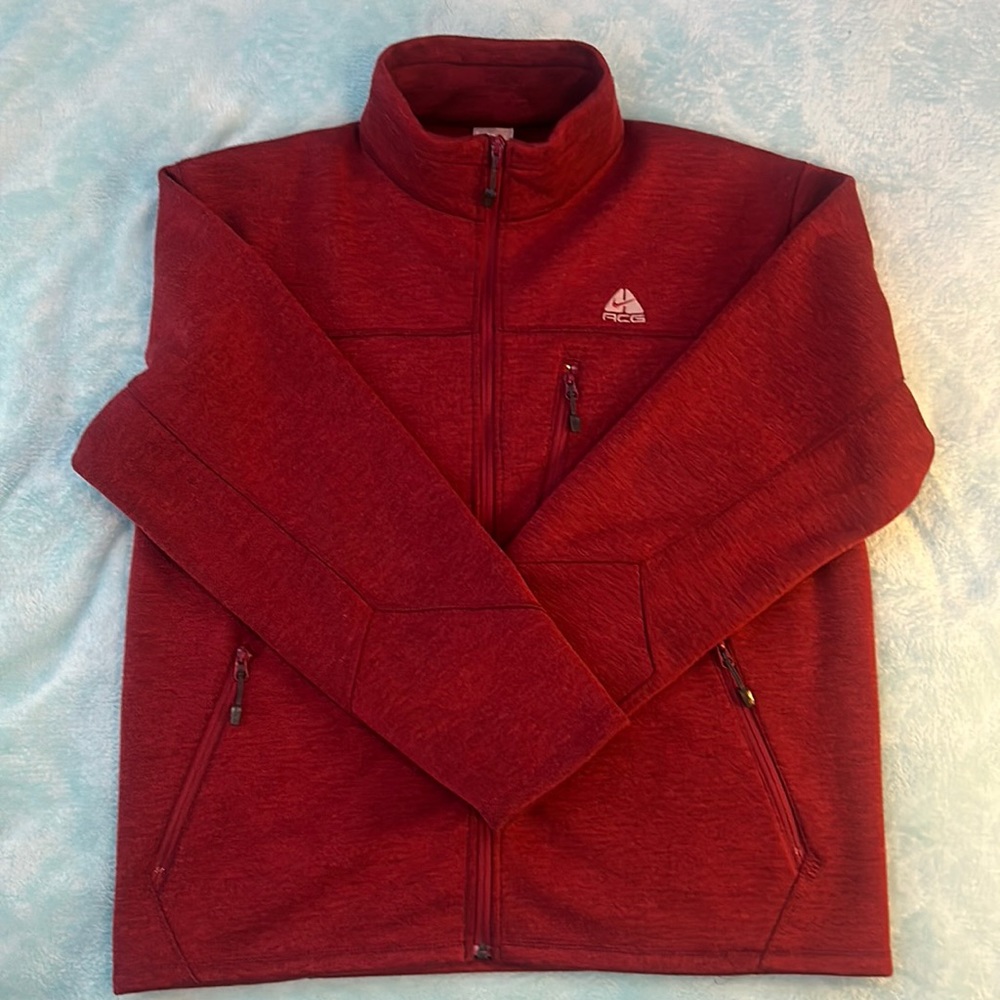 Nike ACG Full Zip Up Red Fleece Sweater Jacket, Men’s Large